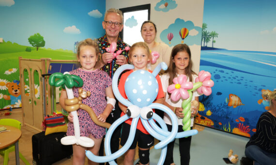Balloon fun at Walsall Hospital Play Room following Grosvenor Interiors transformation of the area
