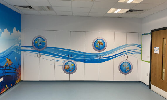 Wall Glamour ribbon design applied to cupboard doors at Walsall Hospital